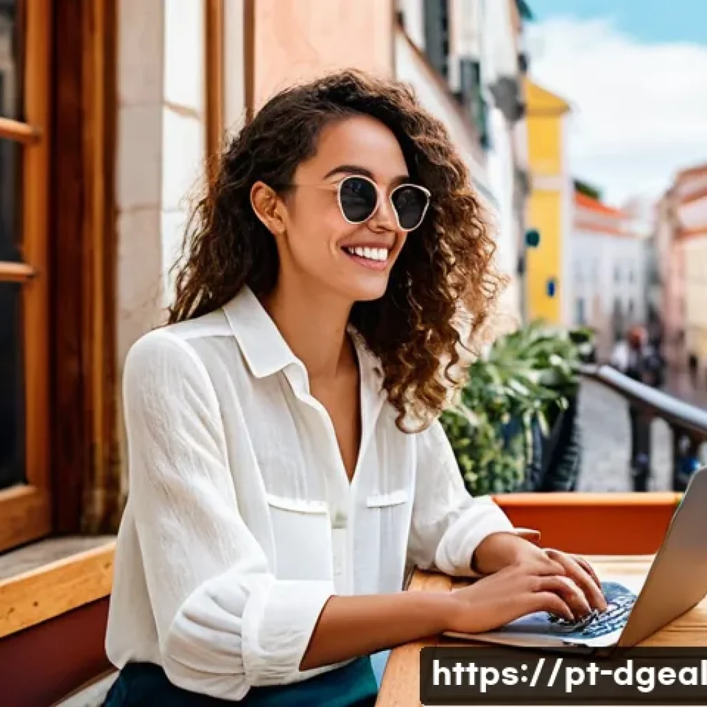 디지털 노마드의 엔터프라이즈 소프트웨어 활용 - **Prompt:** "A vibrant wide shot of a female digital nomad, in her late 20s, with a stylish yet prac...