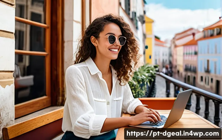 디지털 노마드의 엔터프라이즈 소프트웨어 활용 - **Prompt:** "A vibrant wide shot of a female digital nomad, in her late 20s, with a stylish yet prac...