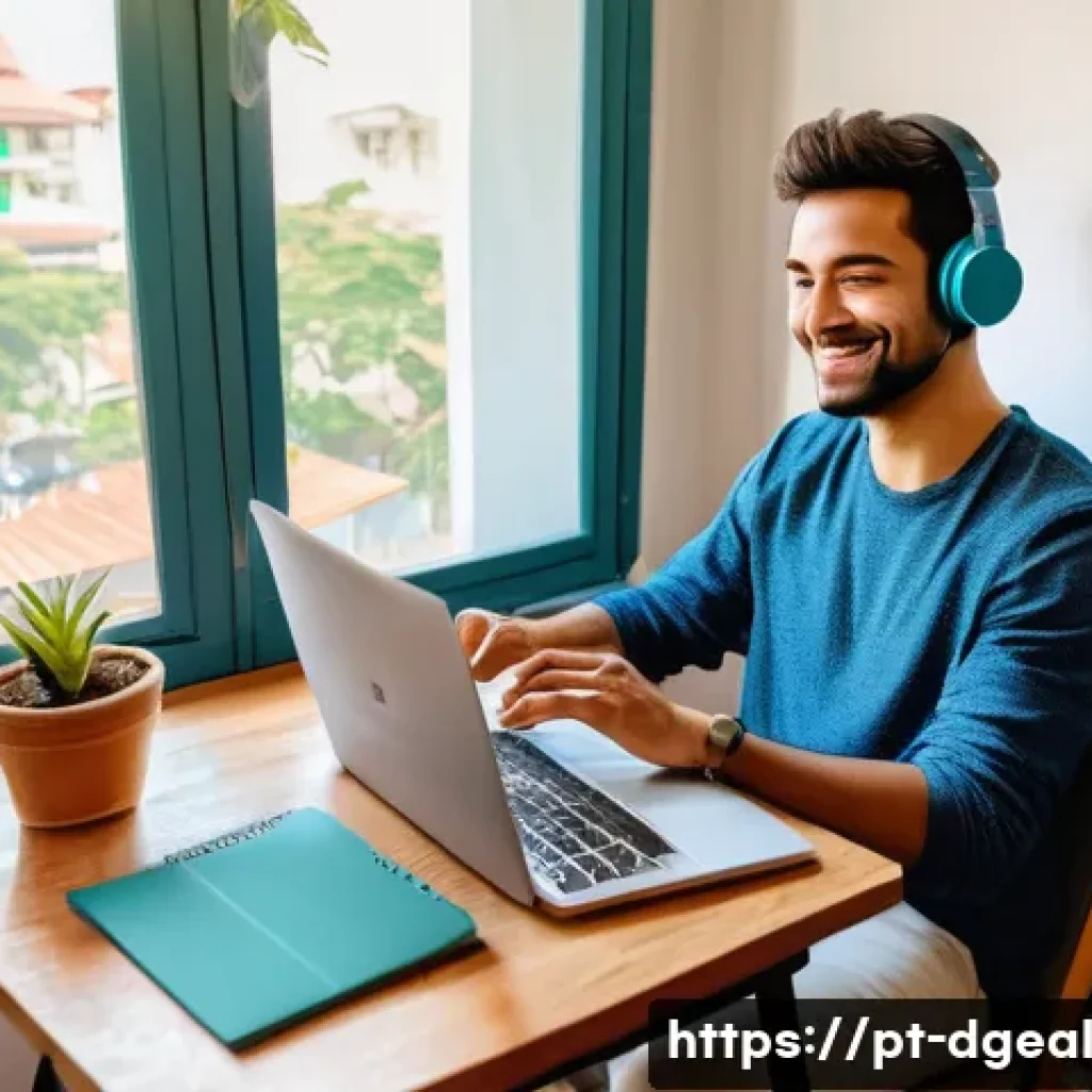 디지털 노마드의 건강 관리 방법 - A vibrant digital nomad workspace set in a cozy, small apartment in São Paulo, Brazil, featuring a y...