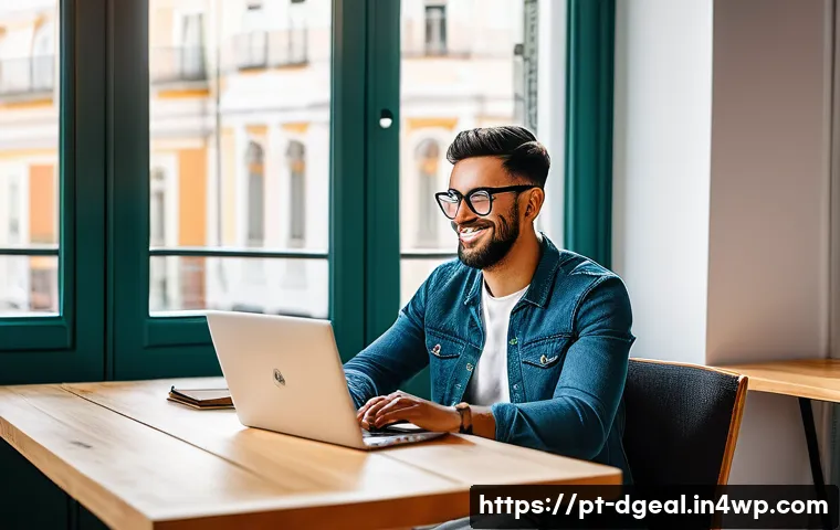 디지털 노마드의 비자 및 이민 정책 - A professional remote worker sitting comfortably at a modern coworking space in Lisbon, Portugal, wi...