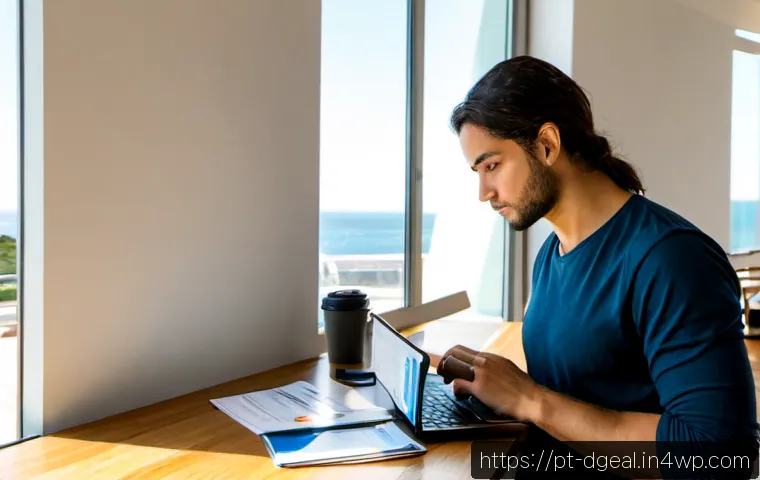 디지털 노마드가 알아야 할 법적 문제 - Photorealistic editorial scene of a Brazilian digital nomad in a bright Lisbon coworking space, revi...
